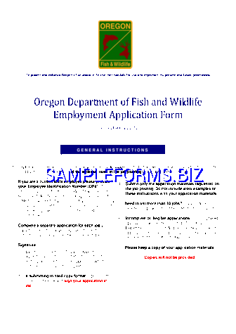 Oregon Department of Fish and Wildlife Employment Application Form pdf free